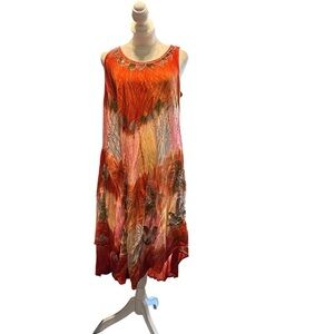 Kohinoor women's one size sleeveless orange tie dye asymmetrical dress